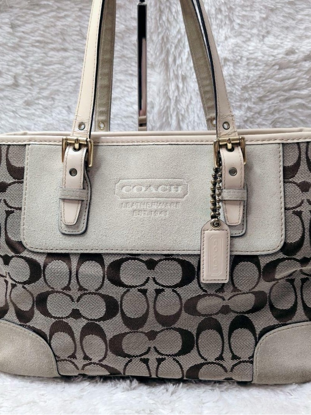 COACH Beige Signature Canvas Tote Bag